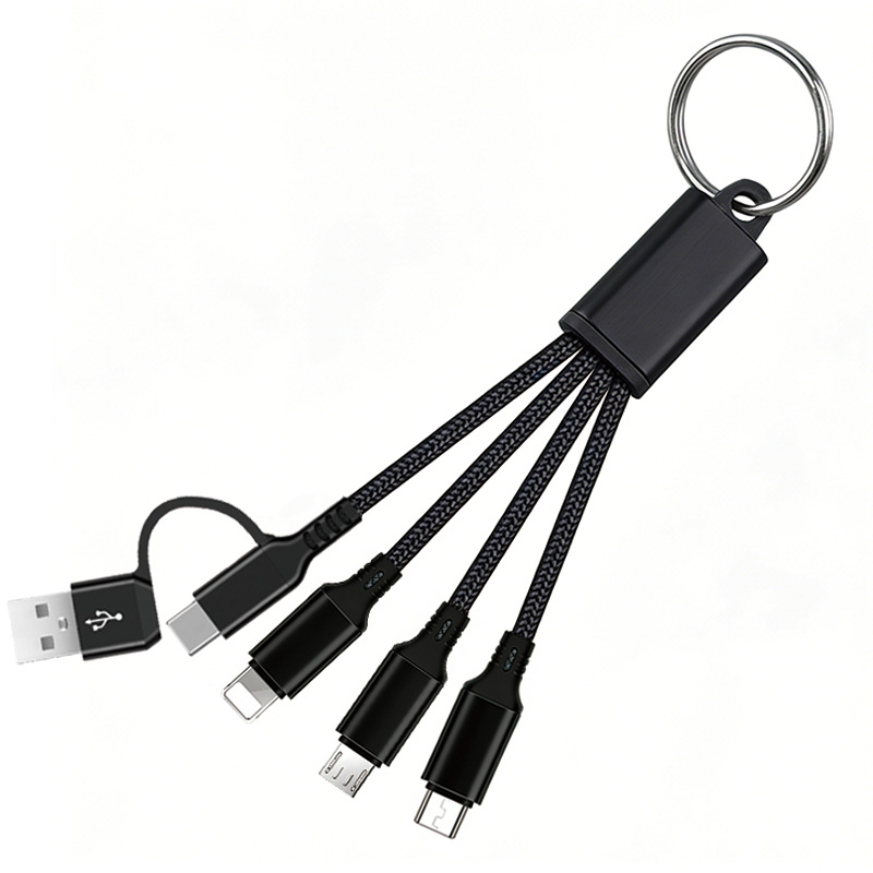礼品充电线LOGO制定钥匙扣铝合金三合一数据线编织一拖三多头数据