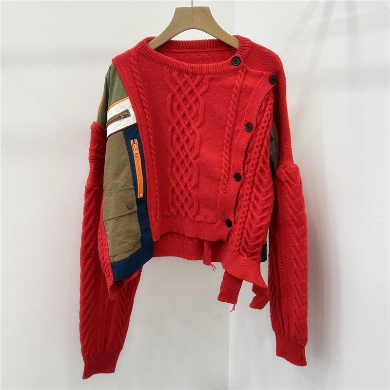 2024 invierno nuevo estilo coreano blando camisa de tela superior superior sensación de alta calidad super hermosa moda universal empalme suéter de color contrastante image 3