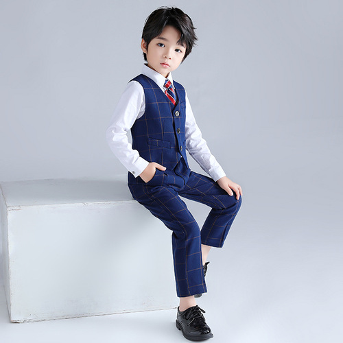 A new autumn men's children's solid color vest set, flower child wedding host performance suit, one piece, children's vest set for sale.