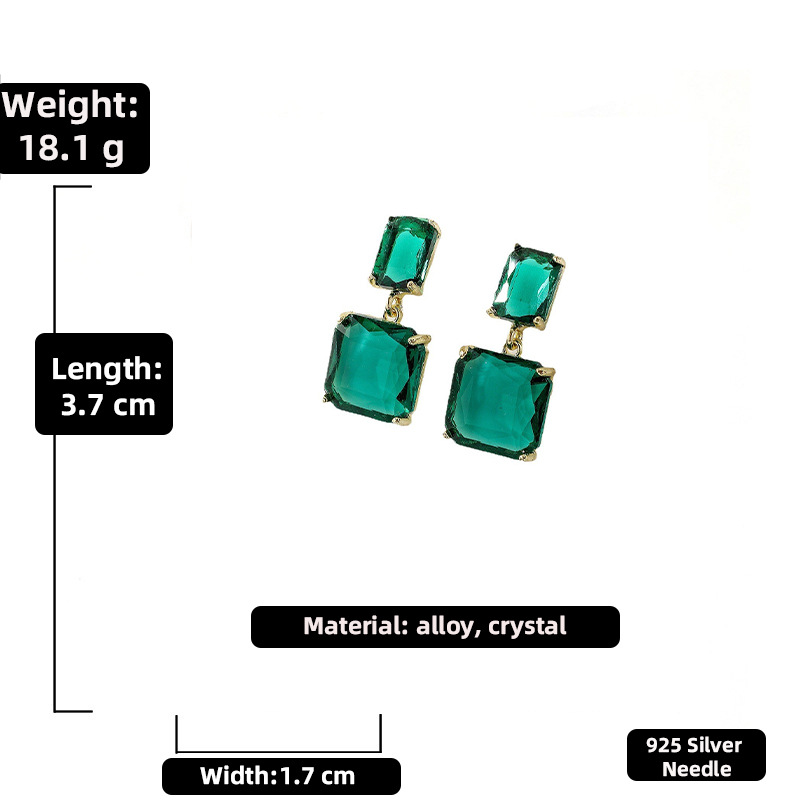 Retro Green Crystal Square Alloy Geometric Earrings Women Wholesale display picture 2