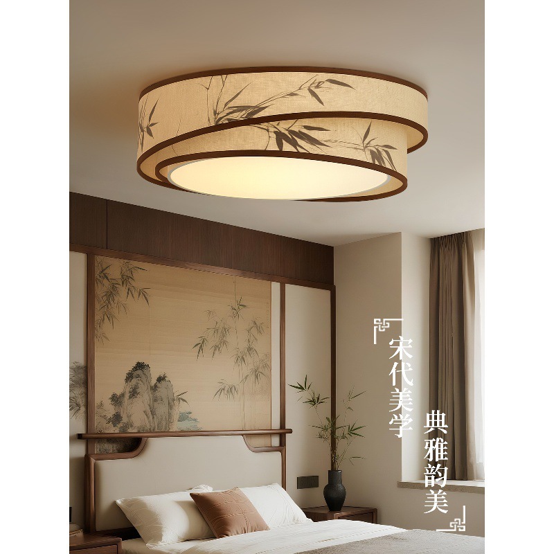 宋代美学麻布绘画竹叶圆形吸顶灯超亮LED主灯大灯客厅餐厅卧室灯|undefined