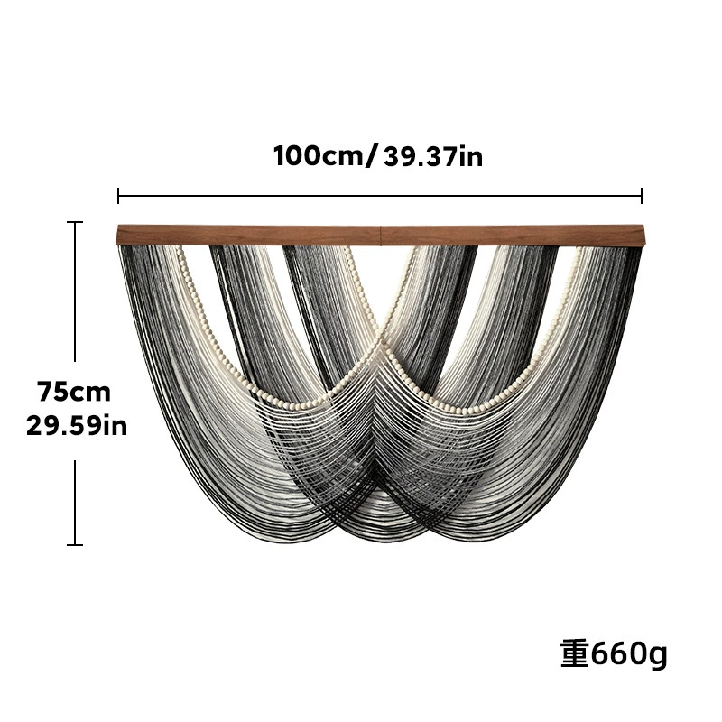 Gray cotton rope gradient tassel tapestry home decoration tapestry bohemian cross-border wall hanging wooden beads decoration