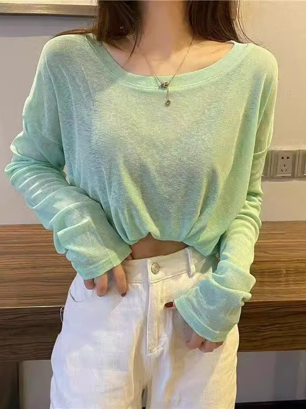 今年人気の日焼け止めシャツ、女性用長袖Tシャツ、大きいサイズ、万能無地インナー、薄手エアコン付きブラウストップス|undefined