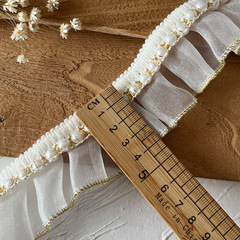 白色蕾絲花邊輔料勾邊金線小香風褶皺珍珠洛麗塔裙擺加長袖口加寬