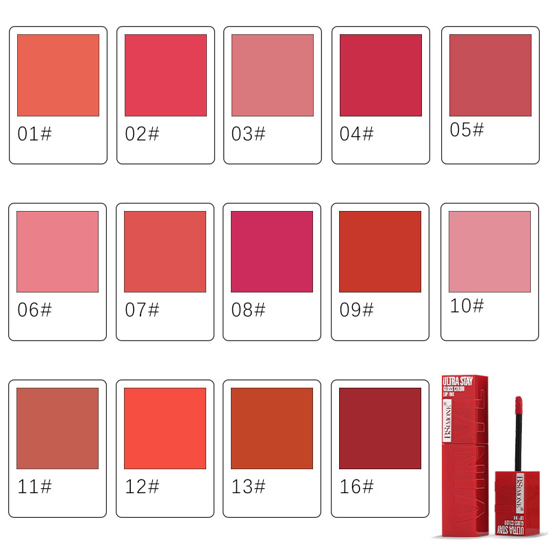 Exclutivo transfronterizo para 14 colores de esmalte de labios de luz de agua europeo y americano, hidratante e hidratante, esmalte de labios, lápiz labial, brillo de labios de Dudu al por mayor