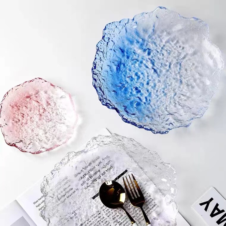 Japanese Ice Dew Glass Rectangular Plate Household Tray Fruit Plate Sushi Plate Tea Plate Tableware suit Wholesale