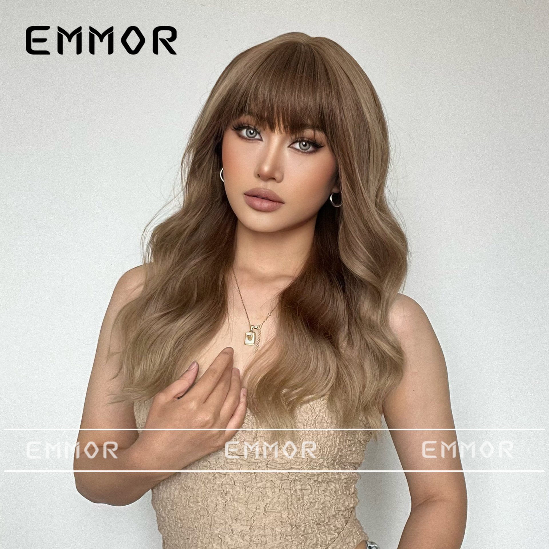 Emmor europeo y americano transfronterizo Amazon fibra química peluca pelucas moda negro gradiente oro Bangs largo pelo rizado