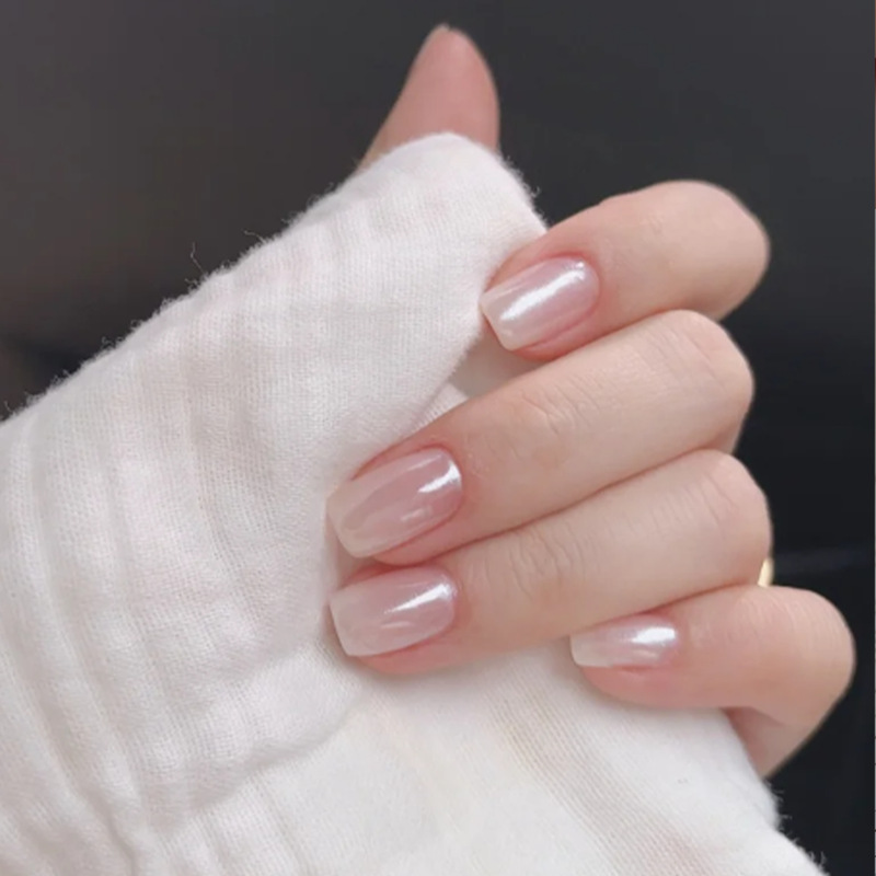 Wearable Nail Patches Wholesale Moonlight White Solid Color Manicure Cross-Border Popular Removable Fake Nails Fashion Nail Patches