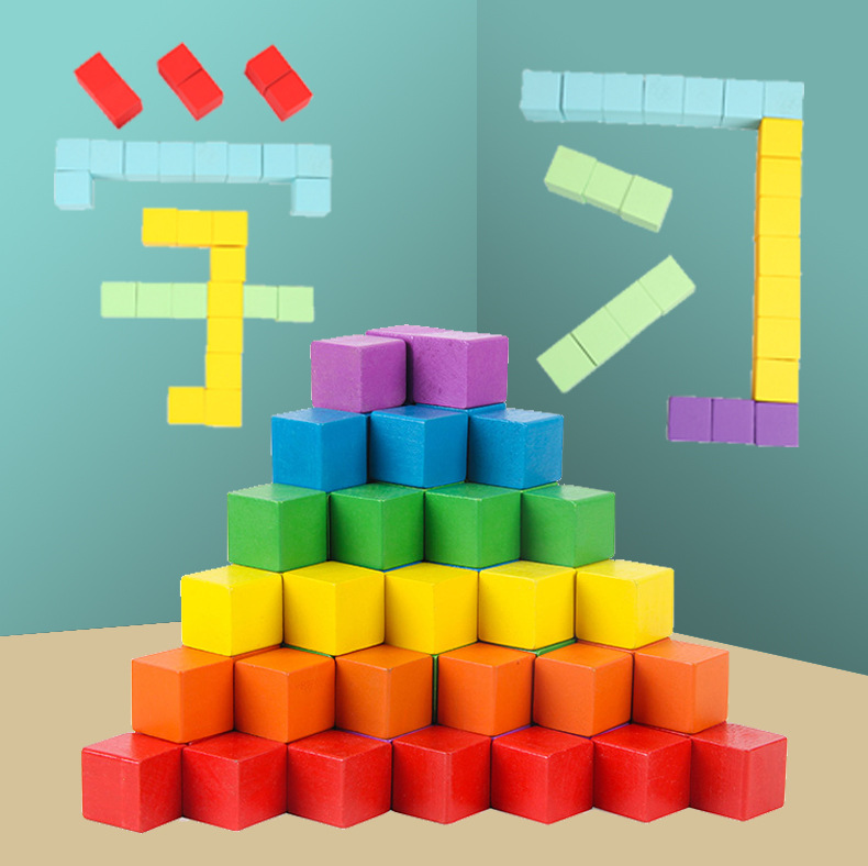Bloques de construcción de cubos matemáticas material didáctico Escuela primaria madera tridimensional geométrica madera maciza modelo cuadrado pequeño juguetes educativos para niños