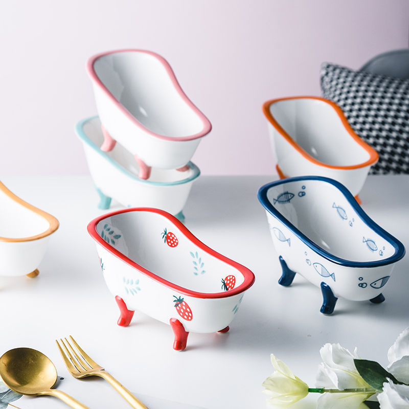 Creative Ceramic Bathtub Bowl Fashion Cute Ice Cream Pudding Dessert Fruit Yogurt Bear Milk Tea Household Tableware