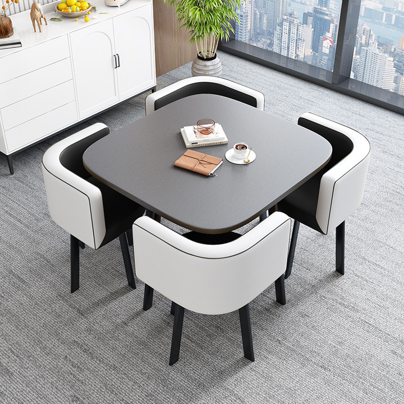 Conjunto de mesa y sillas para recepción, mesa de negociación, mesa y sillas para recepción de tienda, mesa redonda pequeña de oficina, estilo empresarial