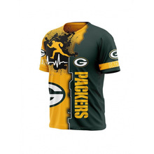 跨境T恤时尚欧美NFL橄榄球队宽松型休闲圆领3D印花运动男装短袖