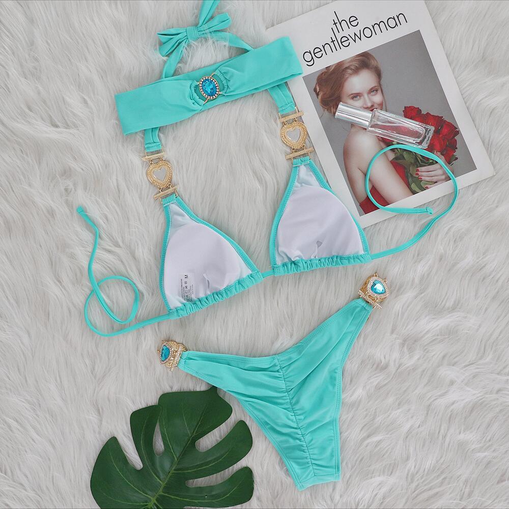 203g Weight Sexy Feel Of Sensation Mid Waist Panties Waist Bikini Panties Style Bralette Bra Category Nylon, Polyester Fabric Type 2 Pieces Set Quantity Swimming Pool, Beach Occasion Solid Color Pattern Women's Gender Women's Solid Color 2 Pieces Set Bikinis Swimwear 7