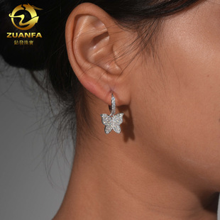 Diamond hair European and American fashion all-match 925 silver full set moissanite butterfly earrings retro temperament new ladies earrings