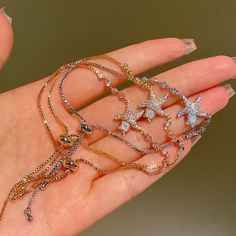 Summer 2026 Ins-Style Niche Five-Pointed Star Bracelet, Sparkling Electroplated Real Gold Bracelet for Women