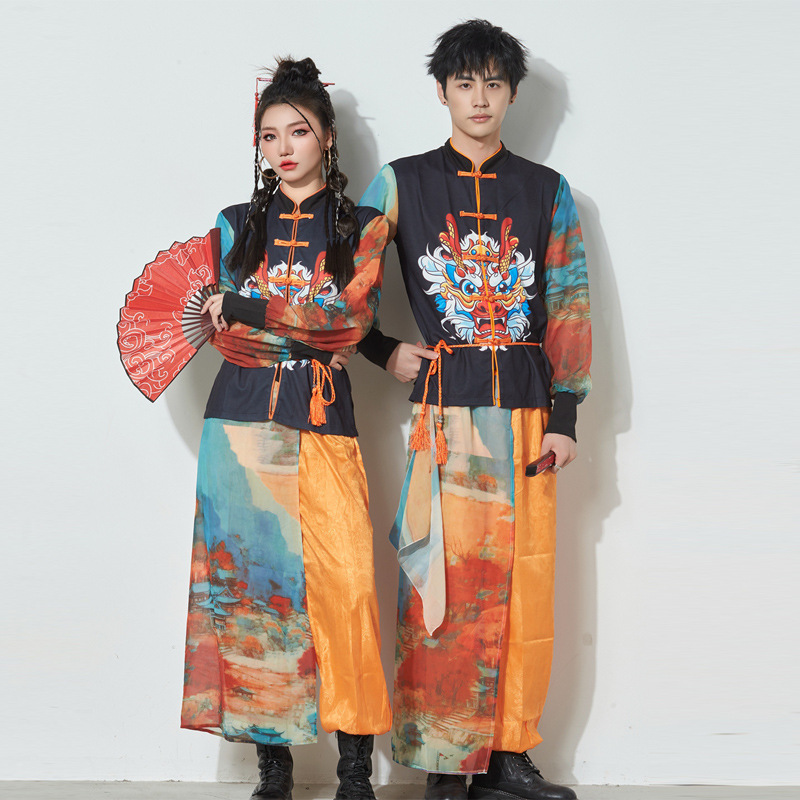 新款年会成人古装汉服国潮风男装女中国风古典舞水墨爵士舞演出服