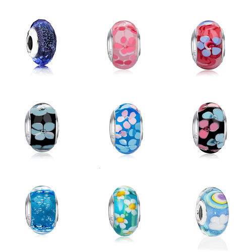 Best-selling blue cut crystal beads DIY flower butterfly rainbow pattern glass beads large hole beads bracelet spacers