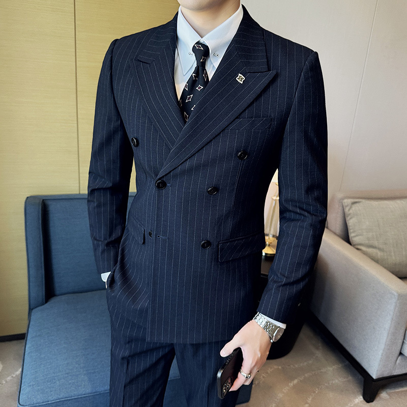 Autumn New Arrival Men's Striped Suit Three-Piece high quality Double-breasted Battleback Suit suit Wedding Gown