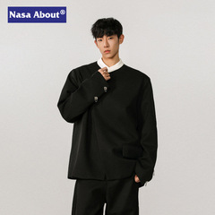 NASA新中式春秋季立领拼色拼接金属搭扣卫衣男士宽松休闲百搭上衣