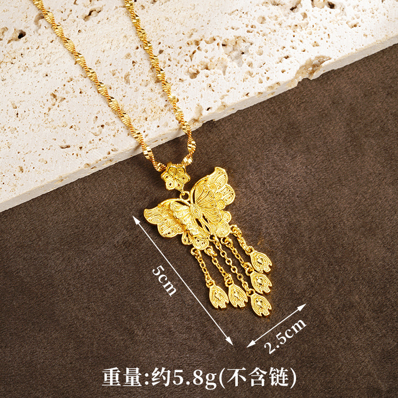 Tendencia nacional Vietnam Colgante de oro de arena Estilo de palacio Mariposa Colgante de borla de lirio de los valles Estilo chino Joyería de alta gama de todo fósforo