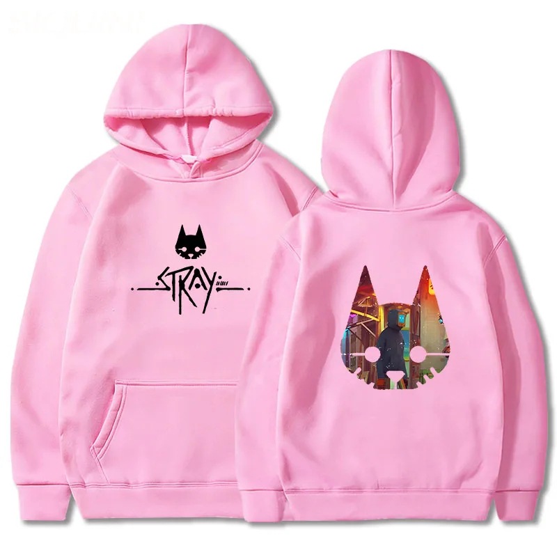 Juego errante gato anime sudadera con capucha juego caliente estampado ropa hombre invierno suéter de lana top de gran tamaño