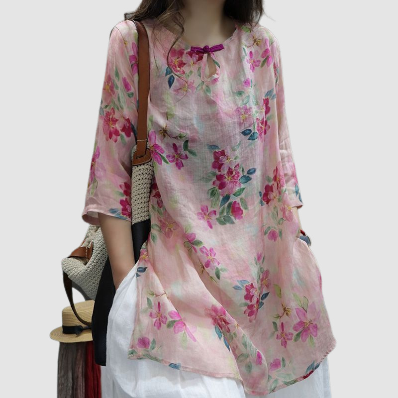 Cotton and Linen New Chinese Style Women's Clothing 2024 Summer New Ramie Chinese Style T-Shirt Skirt Light and Loose Mid-Sleeve Shirt