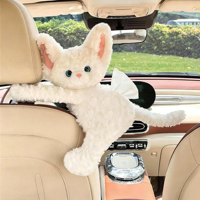 hanging bag, cartoon plush – Car tissue box/set - long-hand-sitting-cat-tissue-box-white-glossy-finish