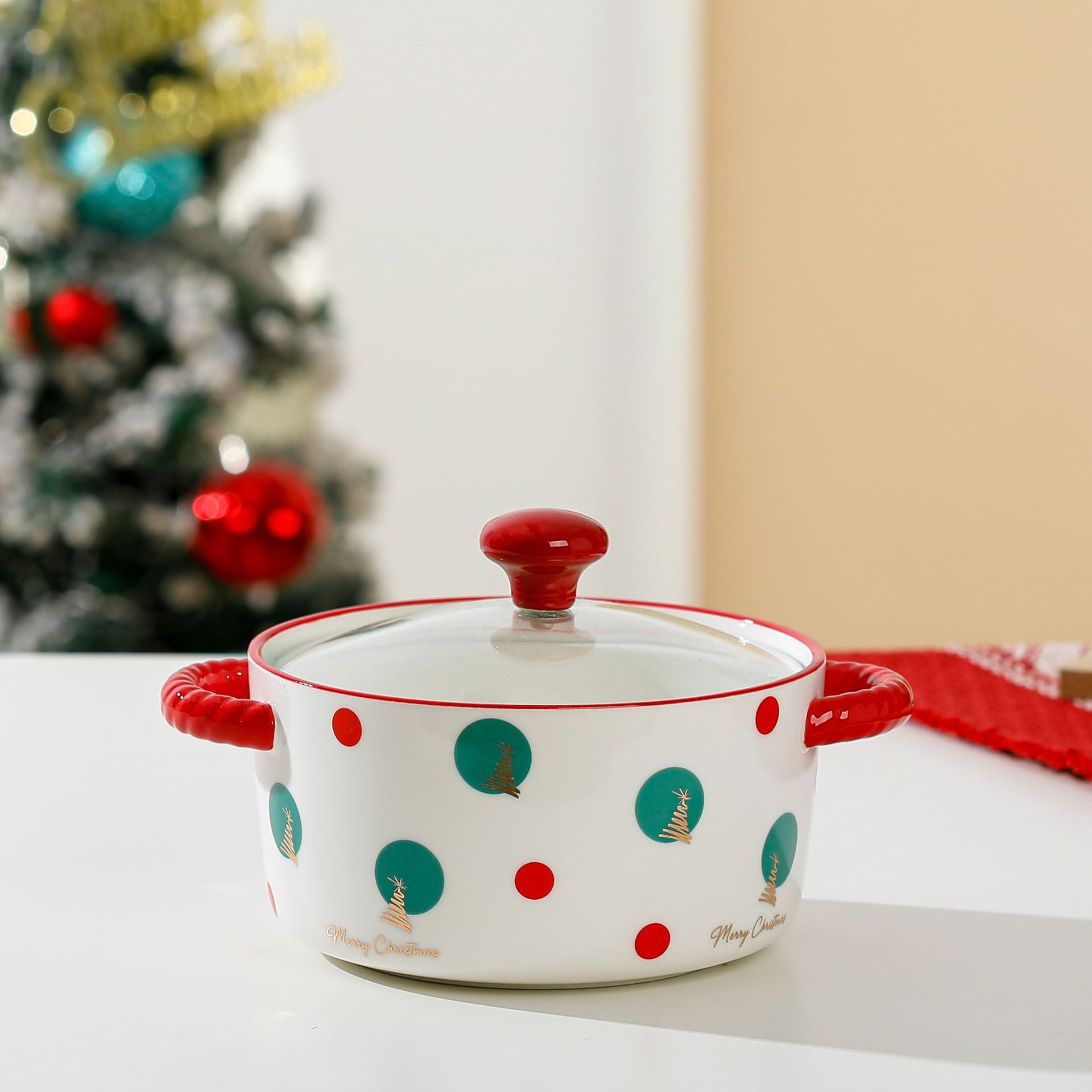 Cuenco de fideos instantáneos de cerámica con tapa de Navidad