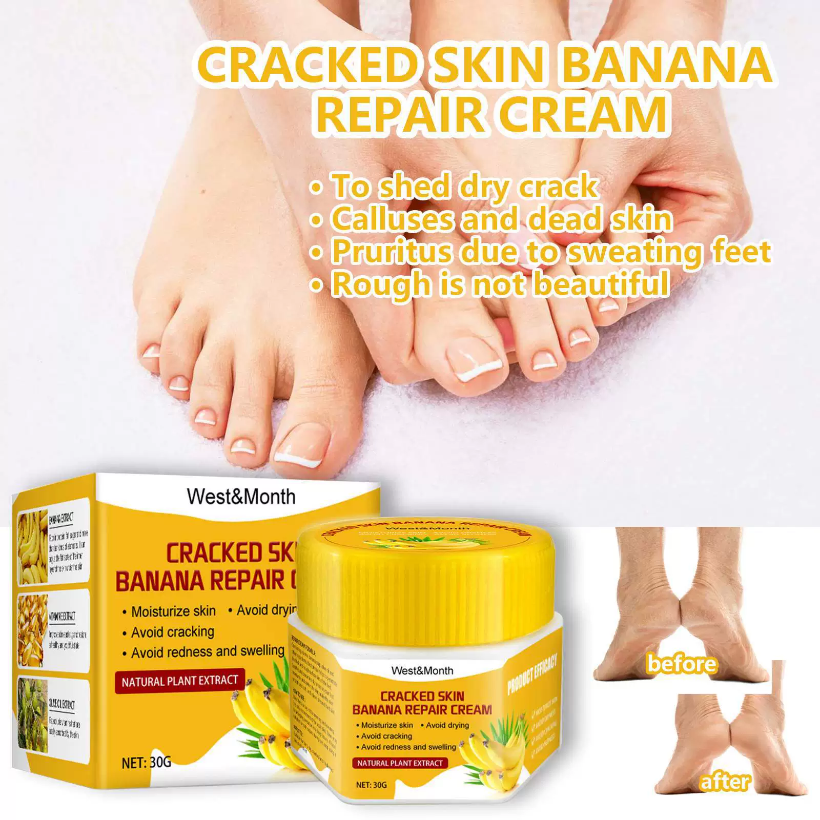 West & Month Банановый крем для ног питательный и увлажняющий