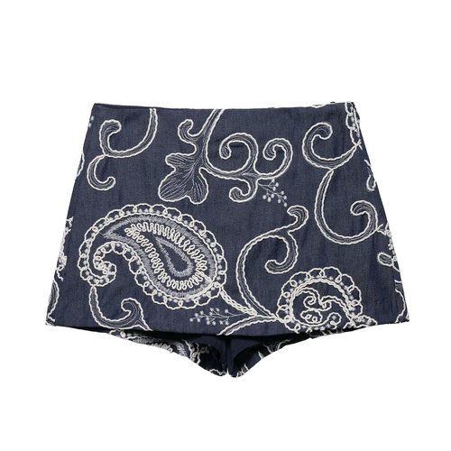 Cross-border wholesale 2025 summer new women's Western-style embroidery short-sleeve V-neck top + skirt pants set