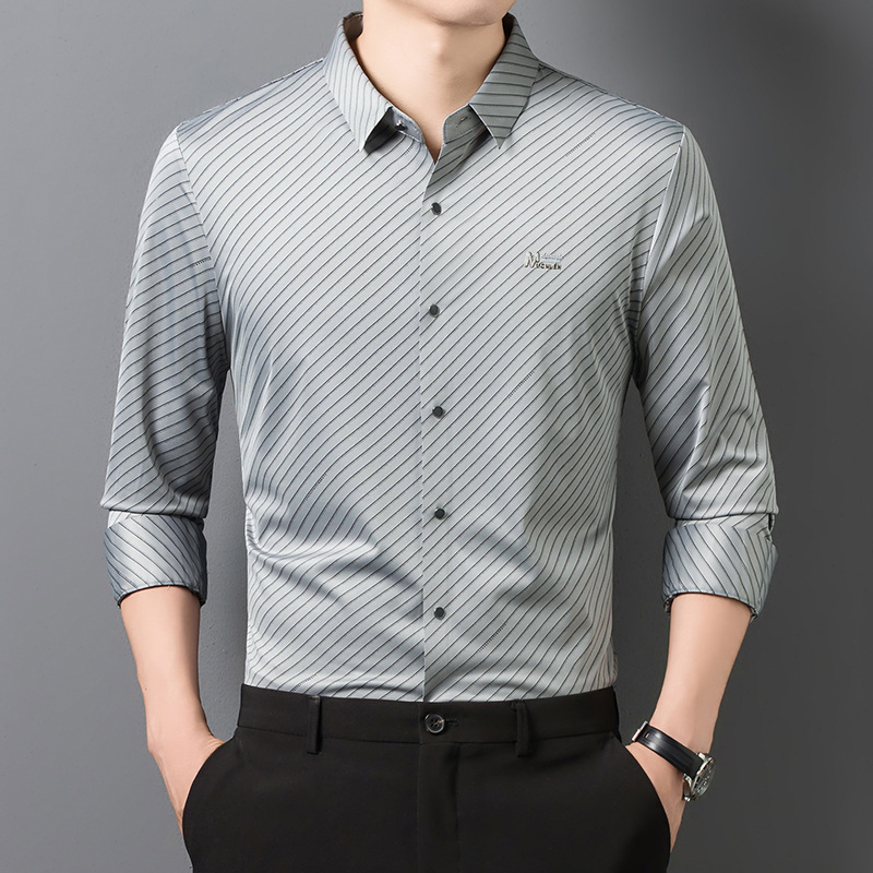 Early autumn men's long-sleeved, seamless shirt, high-quality business casual wear, wrinkle-resistant printed shirt for men, business attire Early autumn men's long-sleeved, seamless shirt, high-quality business casual wear, wrinkle-resistant printed shirt for men, business attire