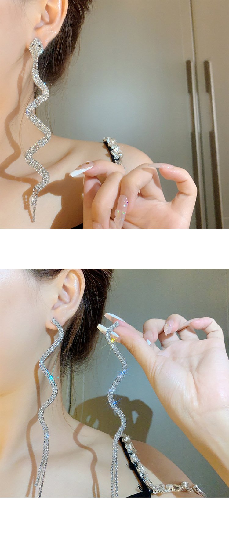 Retro full diamond long tassel earrings for women in Europe and America, exaggerated temperament, earrings, high-end feeling, light luxury earrings_voghion.com