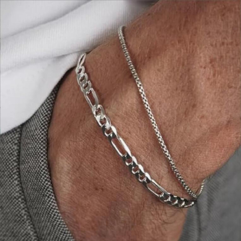 Cross-border New European and American Creative Simple Stainless Steel Chain Bracelet Two-piece All-match Trendy Fashion Bracelet Cross-border New European and American Creative Simple Stainless Steel Chain Bracelet Two-piece All-match Trendy Fashion Bracelet
