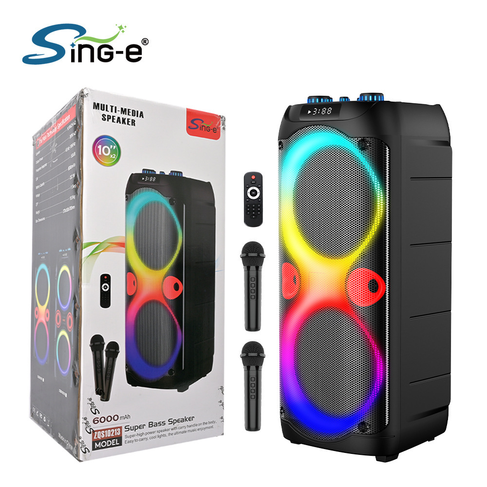 Sing-E Zqs10213 Dual 10inch Bluetooth Speaker High Power Rgb Color Light Square Dance Hifi Sound Quality Disco