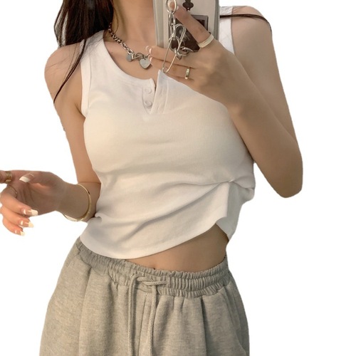 Design niche thread outer short top summer sleeveless Korean style camisole sexy vest for women ins