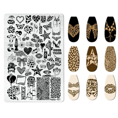 Dırnaq bəzəkləri — Frosted Stamping Plate - happy-051-with-back-plate