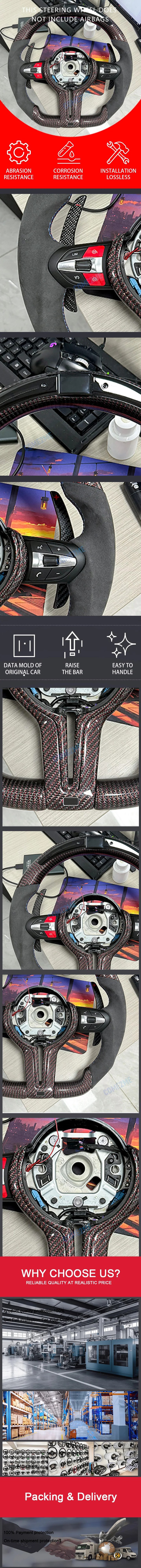 Red carbon fiber LED semi-suede steering wheel suitable for BMW F30 F10 F20 F25 F22 F36
