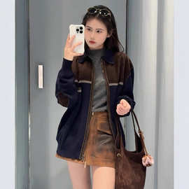 2025春季新款正确版本原标MIU缪家翻领皮革徽标拉链开衫外套男女