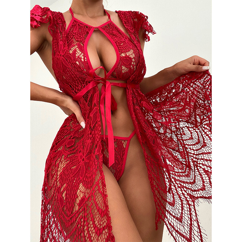 Indoor, Honeymoon Occasion Round Neck Neckline Solid Color Pattern Spring&Summer Season Women's Lady Sexy Solid Color Skirt Sets Indoor Honeymoon Mid Waist Sexy Lingerie