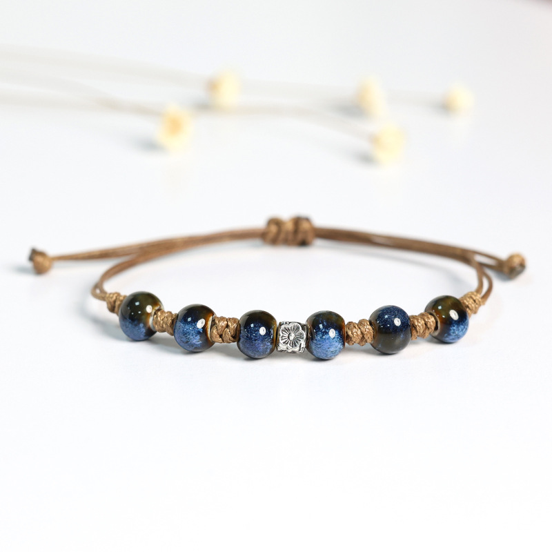 Factory supply Jingdezhen ceramic beaded bracelet national tide style woven hand rope women's night market small jewelry wholesale