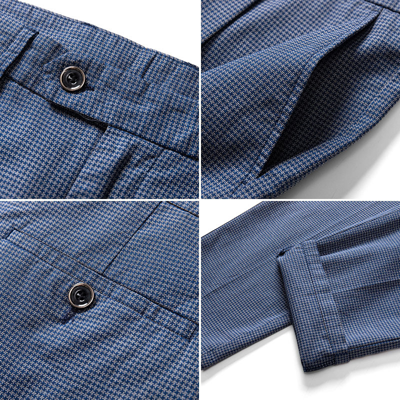 Pantalones de traje a cuadros azules pantalones de verano de los hombres delgados pantalones sueltos rectos elásticos pantalones casuales de alta gama para hombres