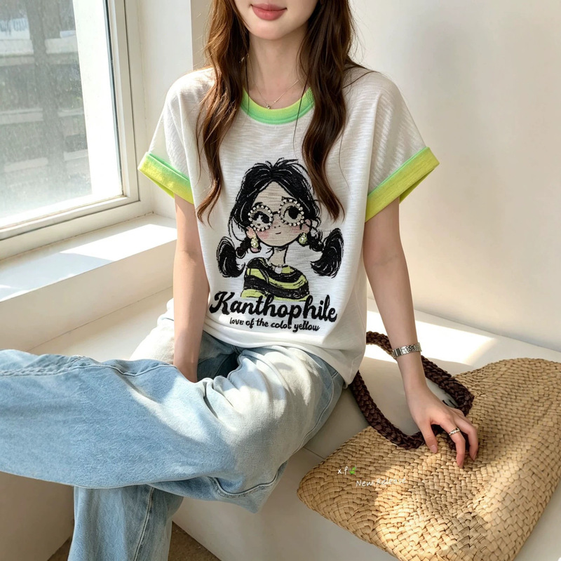 Fashionable Girls' T-Shirt, Women's Stylish Round Neck, Flutter Sleeve Casual Versatile Slim-Fit Youthful Knit Top Fashionable Girls' T-Shirt, Women's Stylish Round Neck, Flutter Sleeve Casual Versatile Slim-Fit Youthful Knit Top