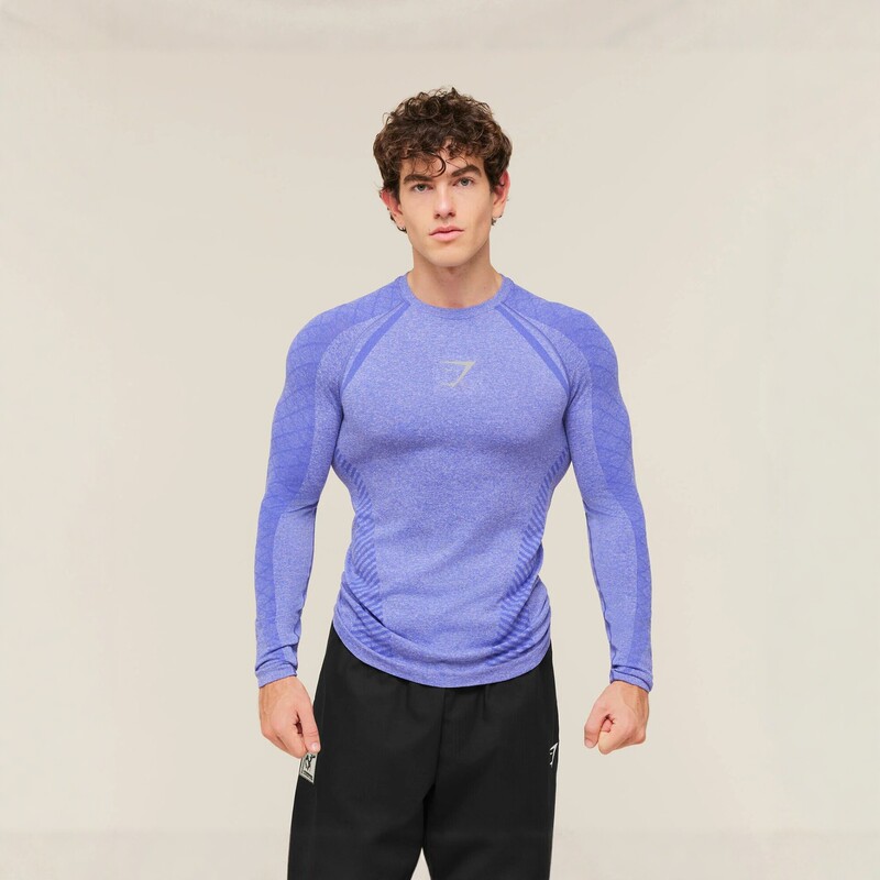 GYMSHARK New Men's Breathable Elastic Fitness Long-Sleeve Quick-Dry Sports T-Shirt Round Neck Elastic Training Wear GYMSHARK New Men's Breathable Elastic Fitness Long-Sleeve Quick-Dry Sports T-Shirt Round Neck Elastic Training Wear