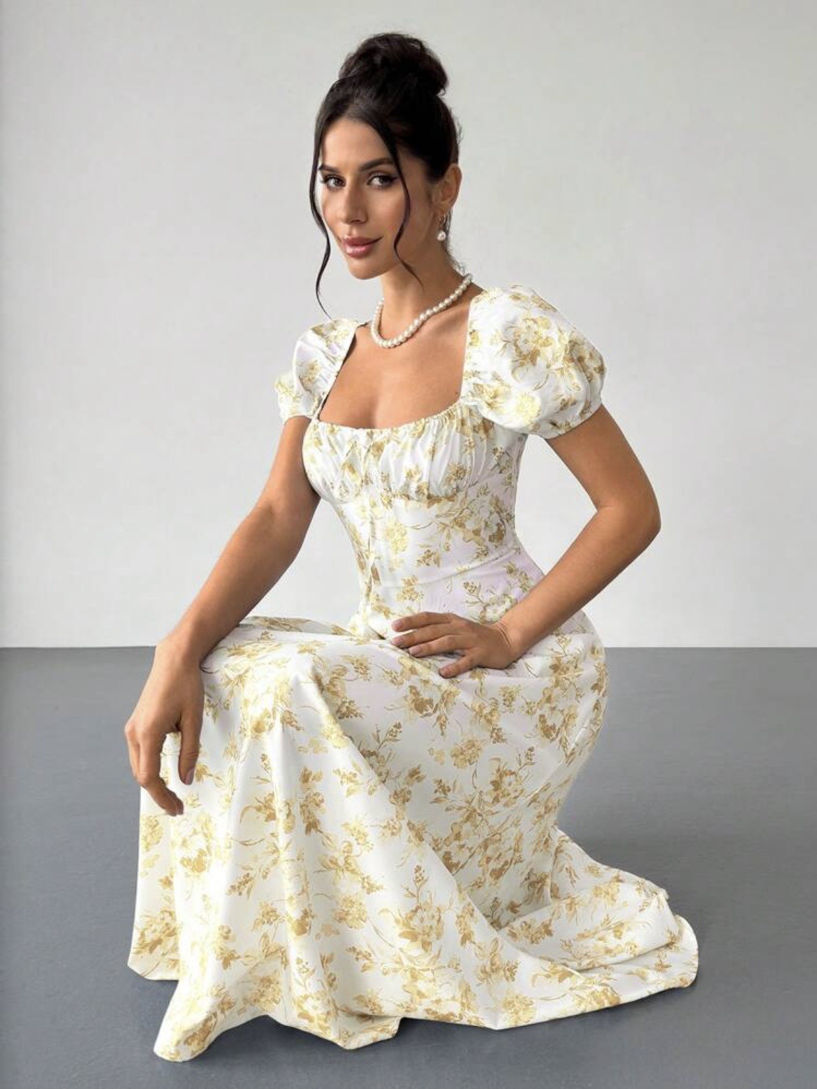 Women's Floral Print Short Sleeve Bodycon Flared Maxi Dress – Slim Fit Casual Summer Gown_ecoleips.com