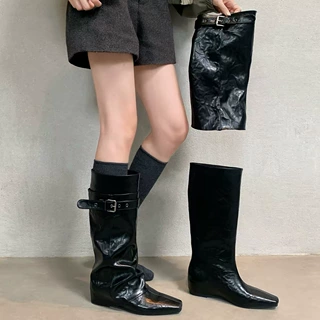 牛皮版可拆卸两穿堆堆靴子2026新款短靴女长筒靴时尚内增高时装靴
