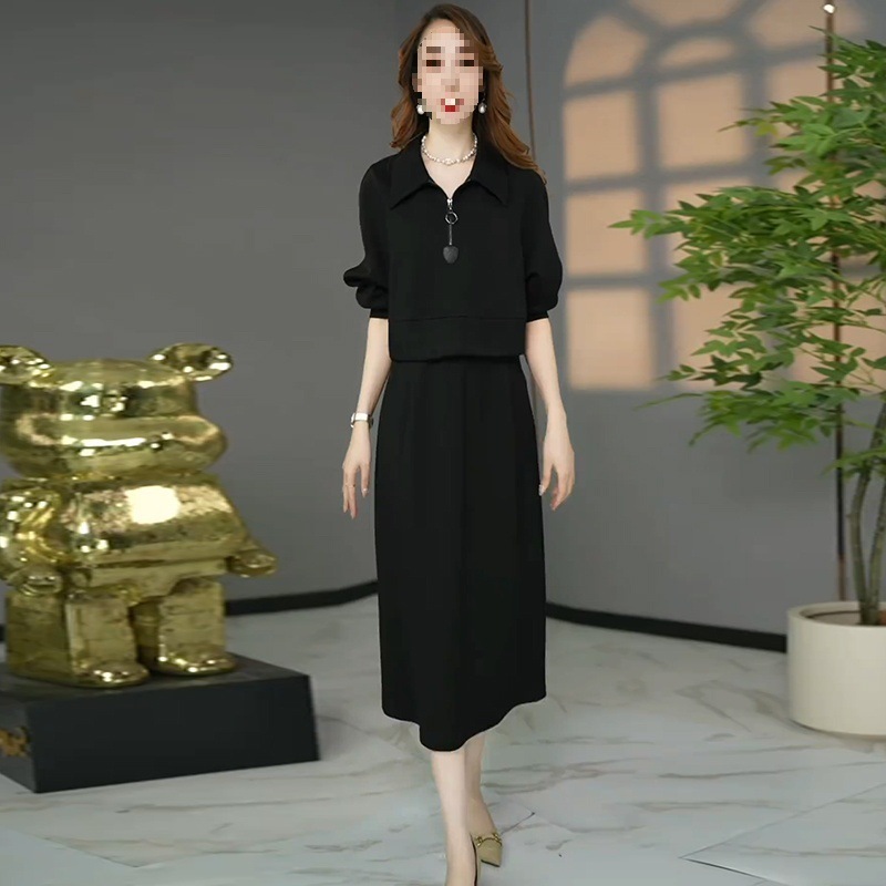 时尚亚马逊简约套装女2025秋季新款洋气短款卫衣显瘦背心裙两件套|undefined
