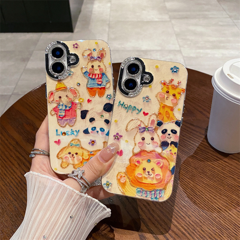 Ins Blu-ray point taladro animal de dibujos animados para iphone15/16ProMax funda para teléfono 13 Apple 14 pareja 16