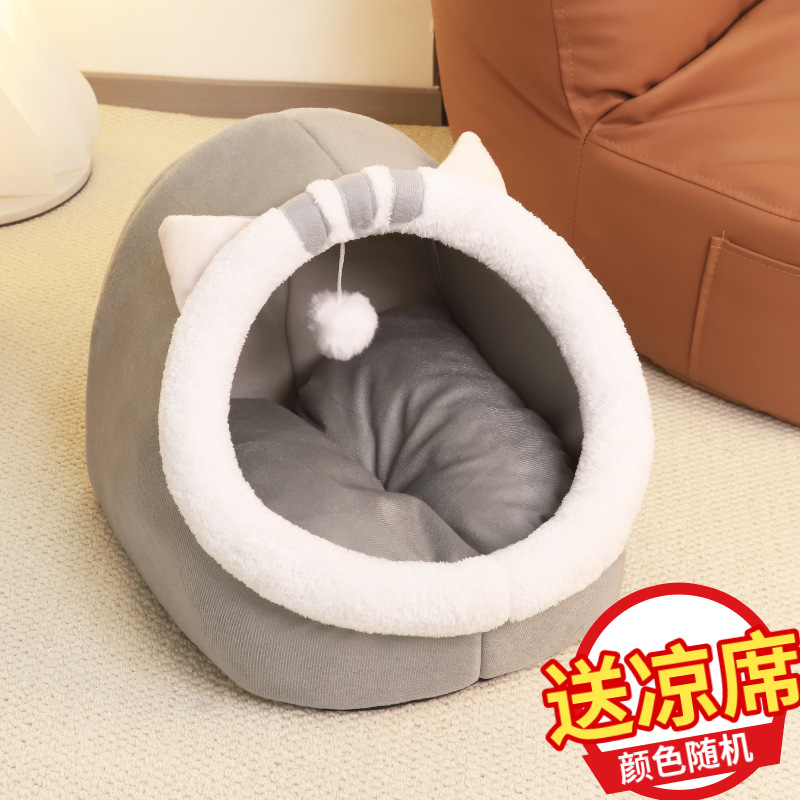 Venta al por mayor gato nido perrera invierno cuatro estaciones universal pequeño perro nido engrosada almohadilla caliente semi-cerrado nido mascota