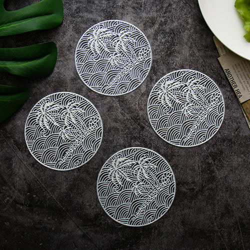 Creative Engraved Coconut Tree Cup Mat, Restaurant Display Room Cup Mat, Gold-foil PVC Cup Mat, Cross-border Wholesale Supply