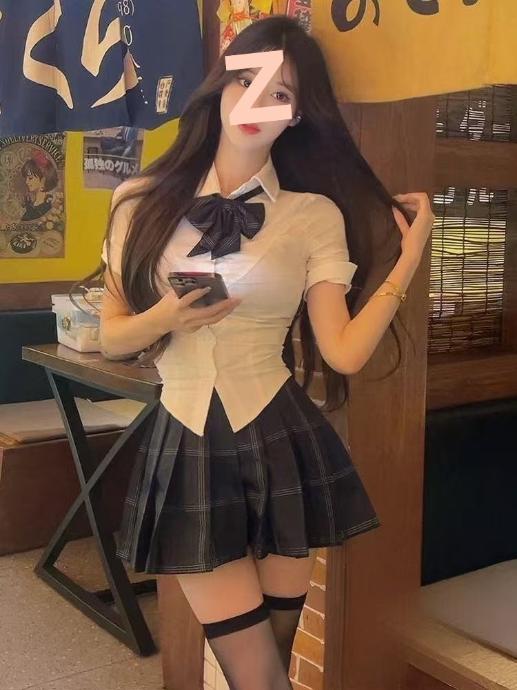 JK uniform waist-cinching shirt top short-sleeved college style slim-fitting white shirt hot girl set factory direct sales